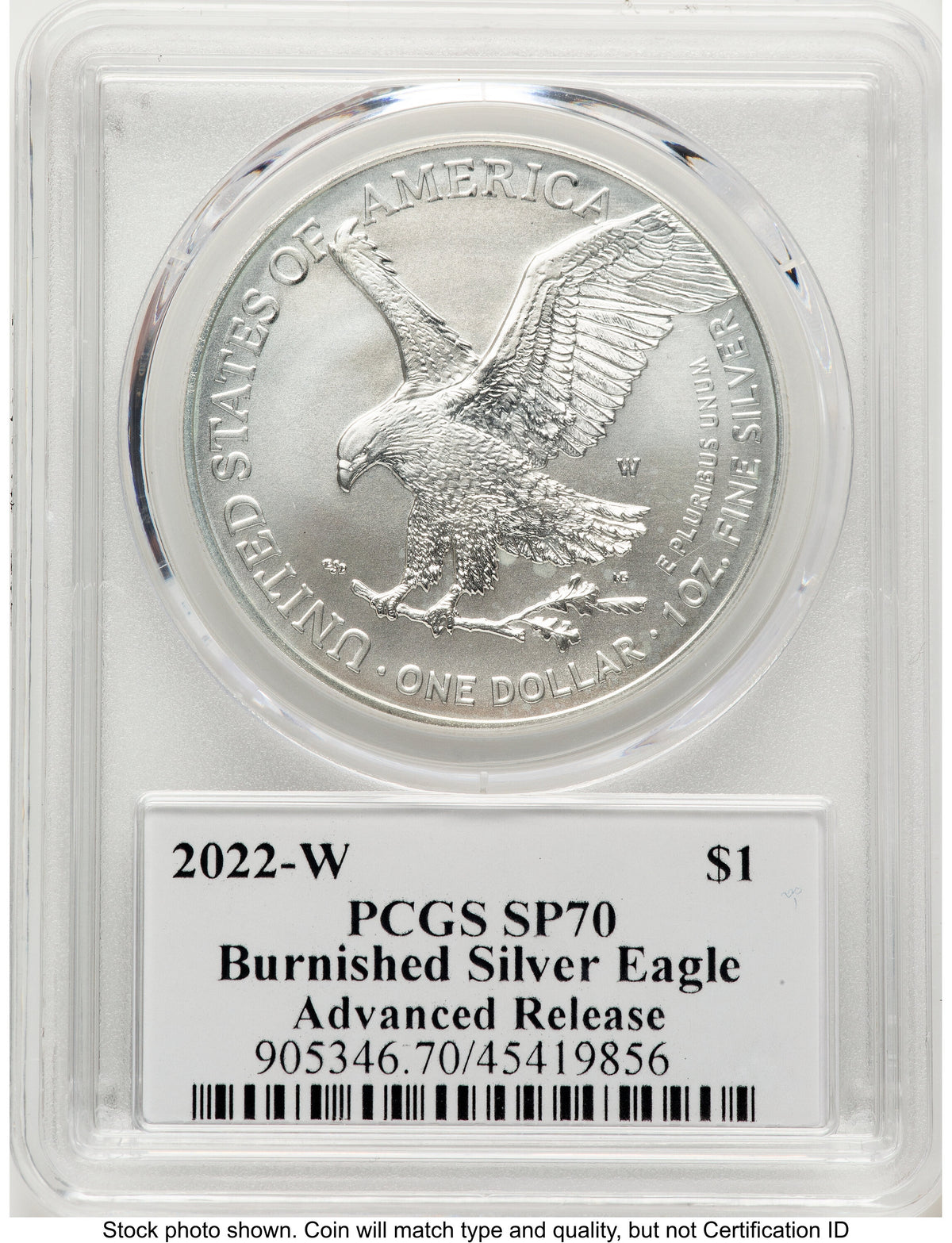 2022-W Burnished Silver Eagle 1 oz AR Stephanie Sabin PCGS MS70