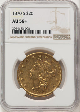 1870-S $20 Liberty Double Eagle NGC AU58+