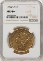 1870-S $20 Liberty Double Eagle NGC AU58+