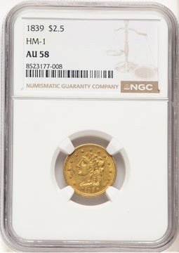 1839 $2.50 HM-1 Classic Quarter Eagle NGC AU58