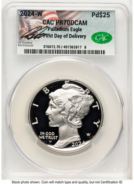 2024-W Palladium Eagle 1 oz First Day of Delivery Ron Drzewuki CACG PR70 (771963048)