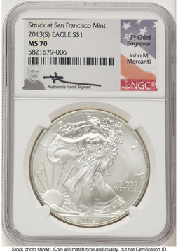 2013-(S) Silver Eagle John NGC MS70 Mercanti
