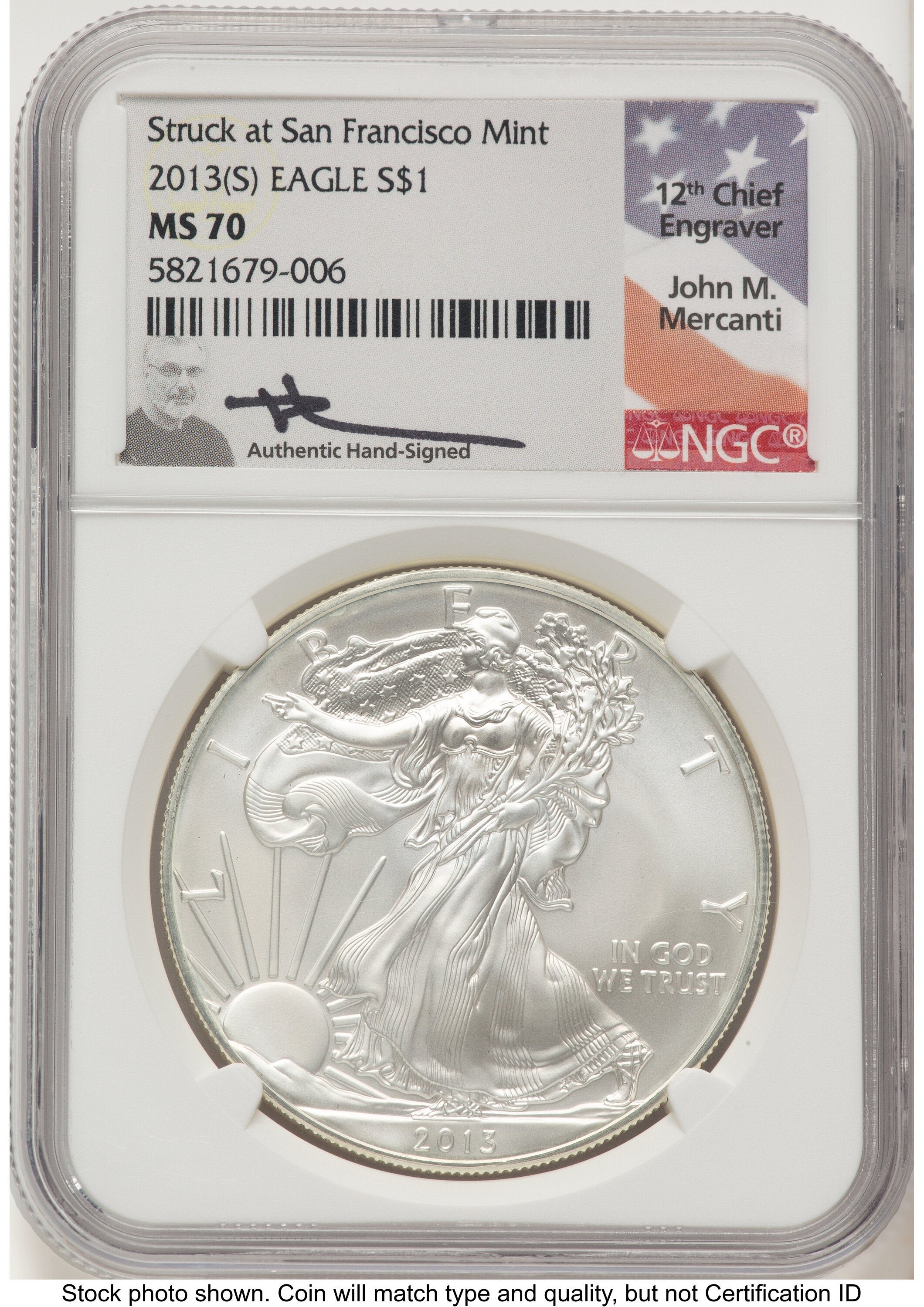2013-(S) Silver Eagle John NGC MS70 Mercanti