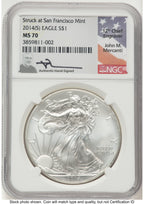 2014-(S) Silver Eagle John NGC MS70 Mercanti