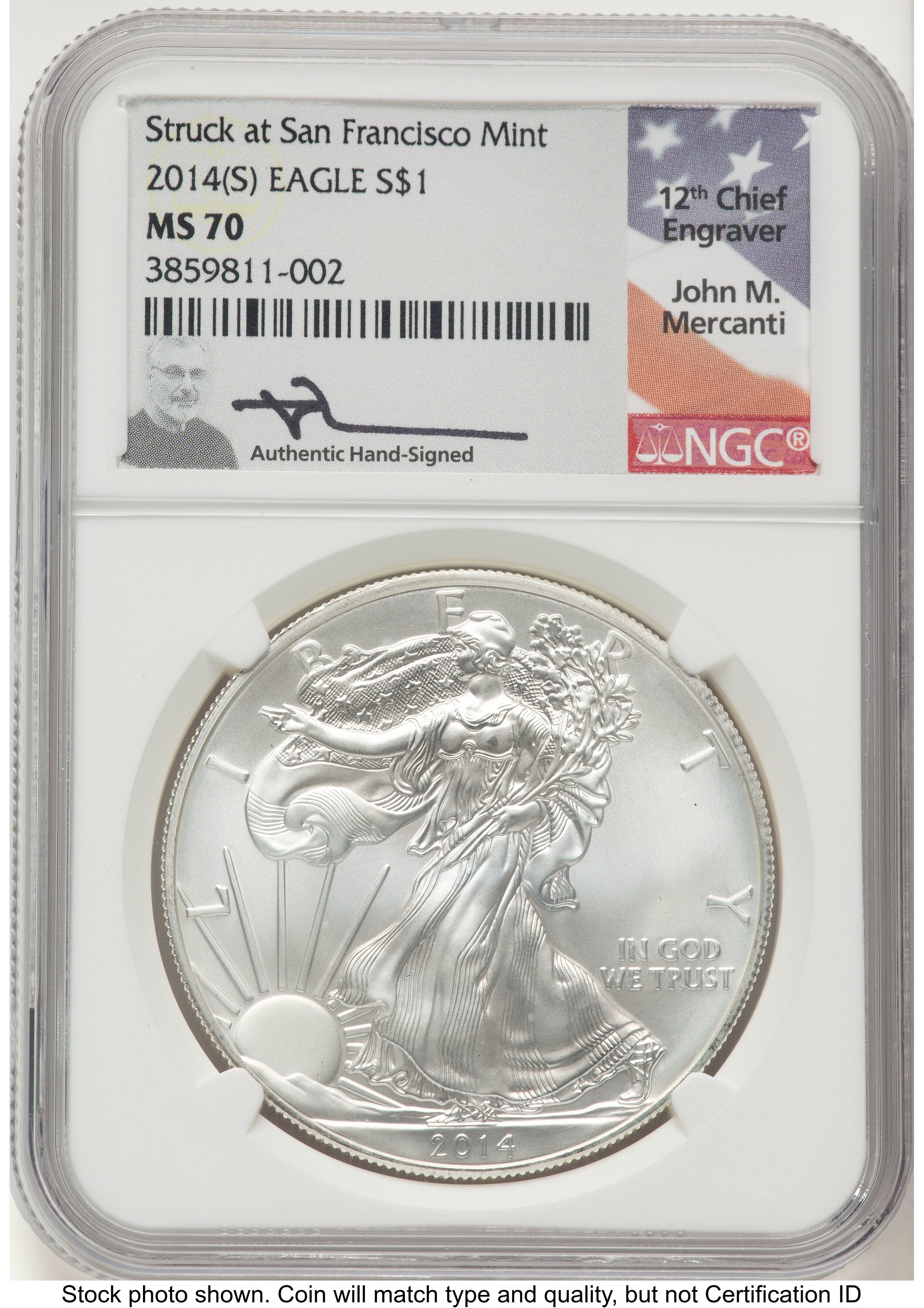 2014-(S) Silver Eagle John NGC MS70 Mercanti