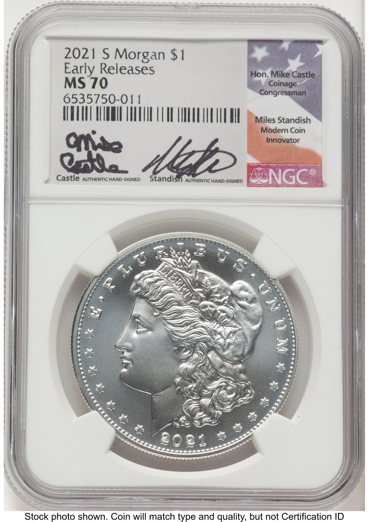 2021-S Morgan Dollar ER Mike Castle/Miles Standish NGC MS70