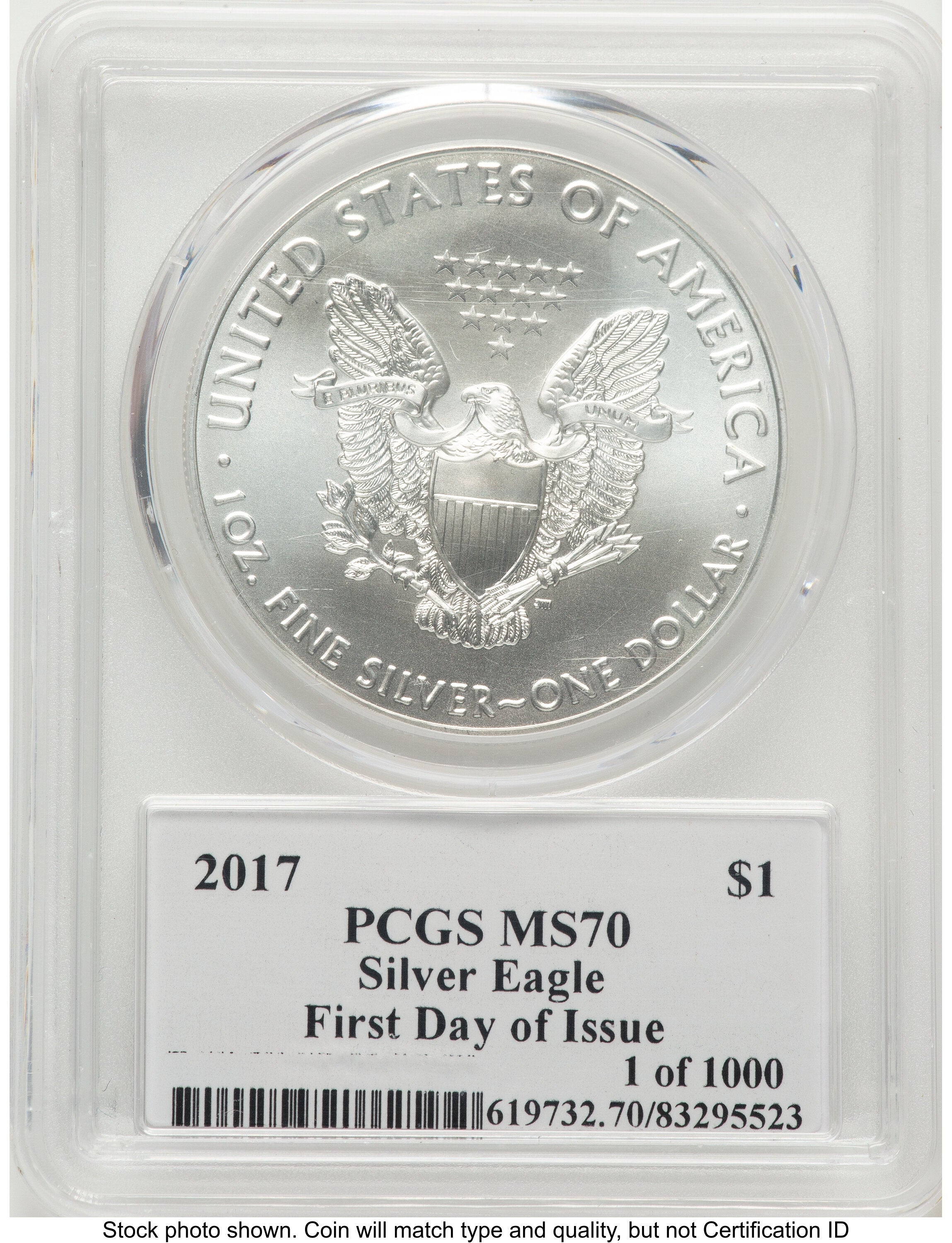 2017 Silver Eagle FDI John PCGS MS70 Mercanti