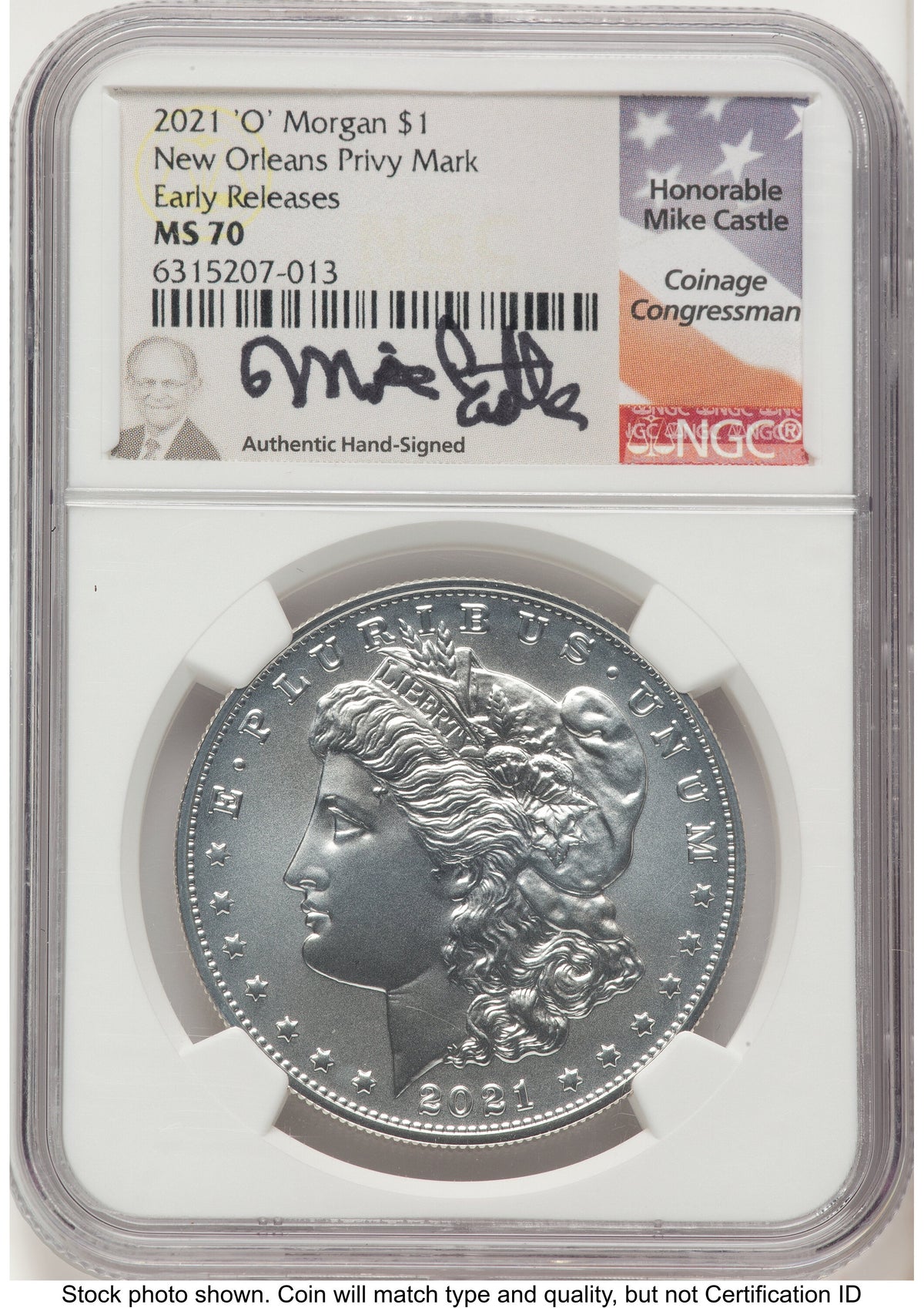 2021-O Privy Morgan Dollar ER Mike Castle NGC MS70