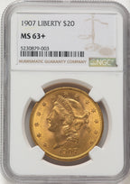 1907 $20 Liberty Brown Label Liberty Double Eagle NGC MS63+