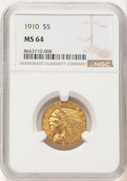 1910 $5 Indian Half Eagle NGC MS64 (772276005)
