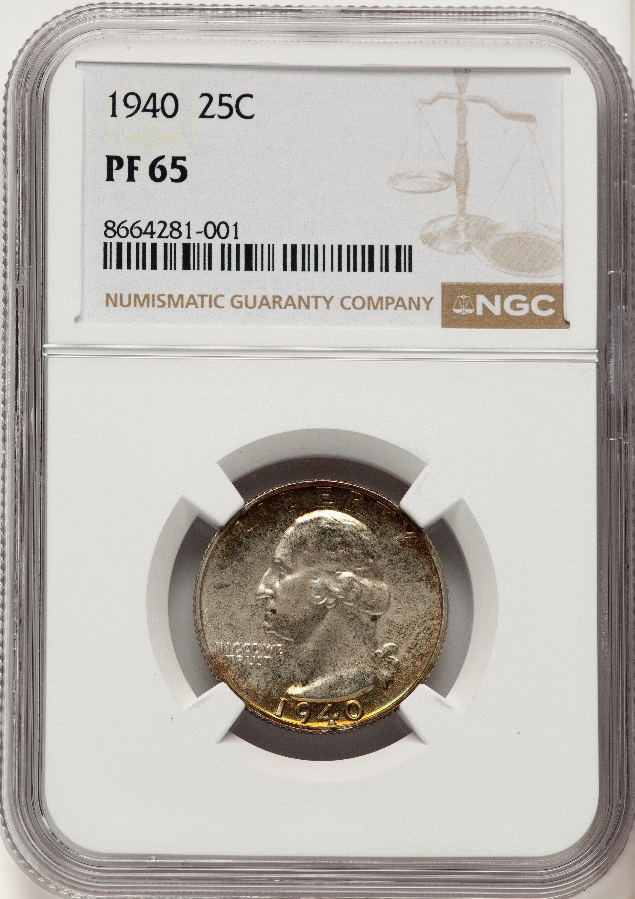 1940 25C Proof Washington Quarter NGC PR65
