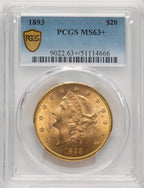 1893 $20 Liberty Double Eagle PCGS MS63+
