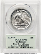 2020-W Palladium Eagle 1 oz Burnished FDI Thomas Cleveland Minuteman PCGS MS70