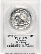 2020-W Palladium Eagle 1 oz Burnished FS Reagan Legacy Series Michael Reagan Picture PCGS MS70