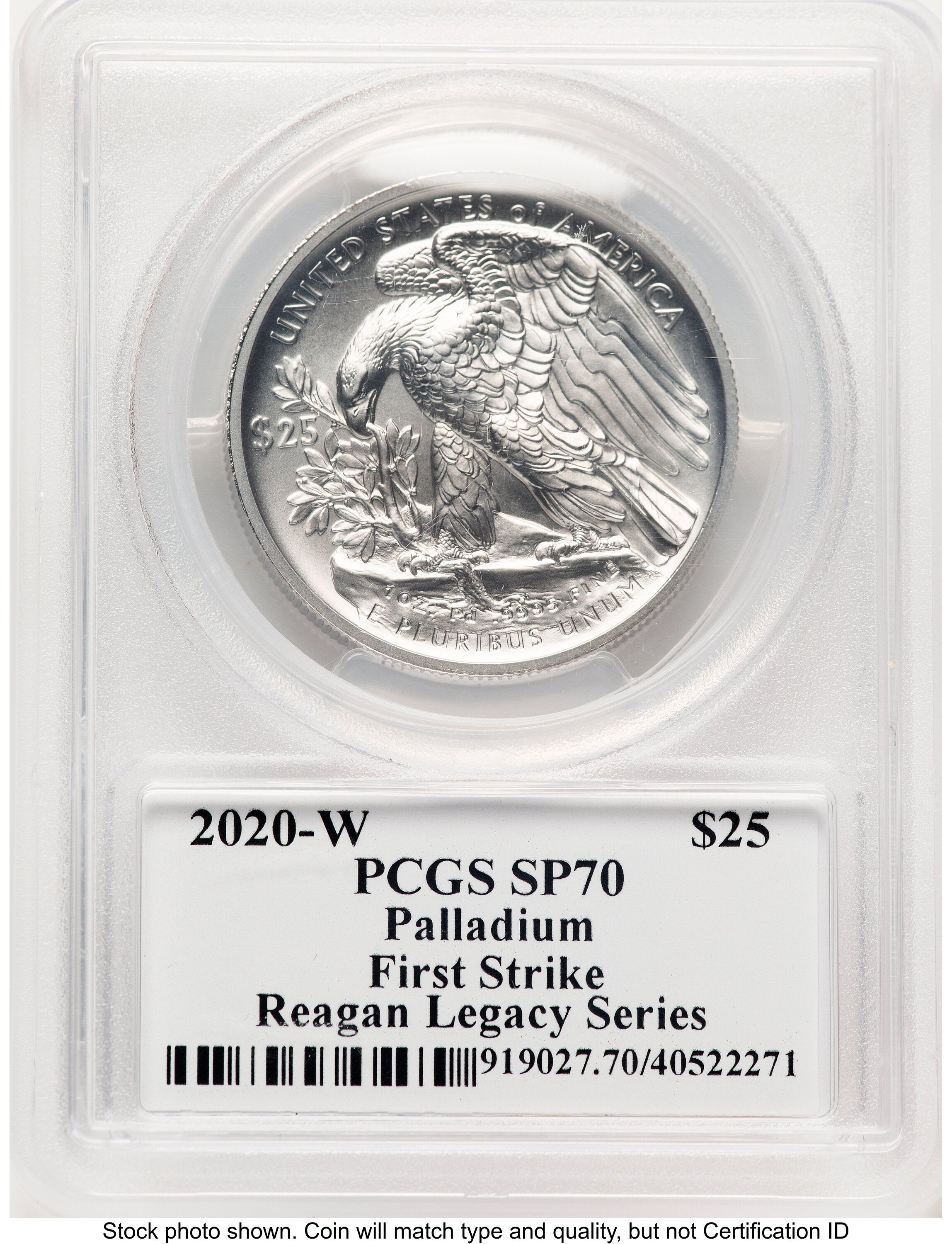 2020-W Palladium Eagle 1 oz Burnished FS Reagan Legacy Series Michael Reagan Picture PCGS MS70