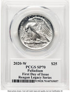 2020-W Palladium Eagle 1 oz Burnished FDI Reagan Legacy Series Michael Reagan Picture PCGS MS70