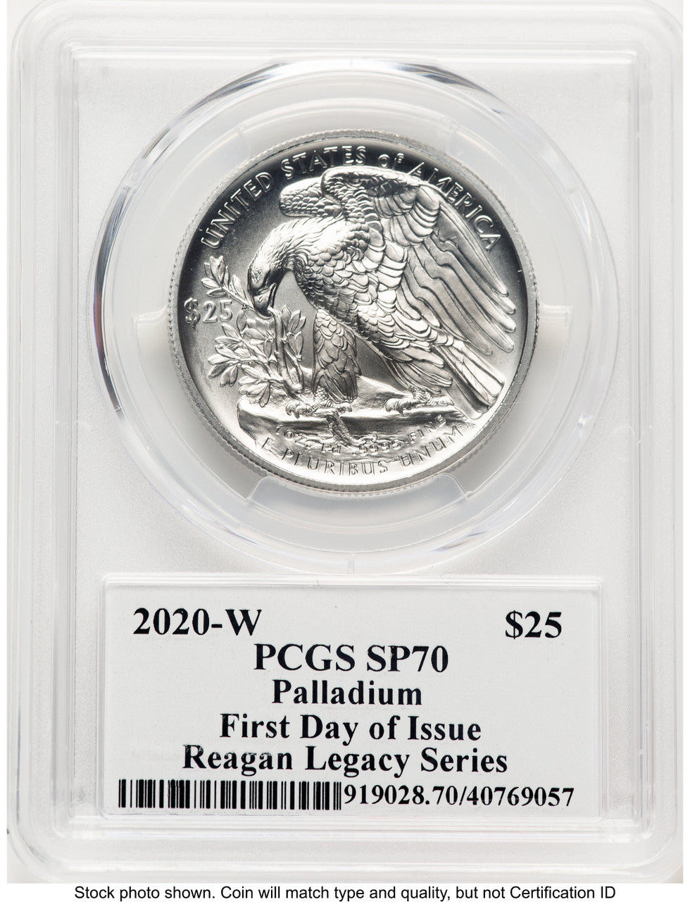 2020-W Palladium Eagle 1 oz Burnished FDI Reagan Legacy Series Michael Reagan Picture PCGS MS70