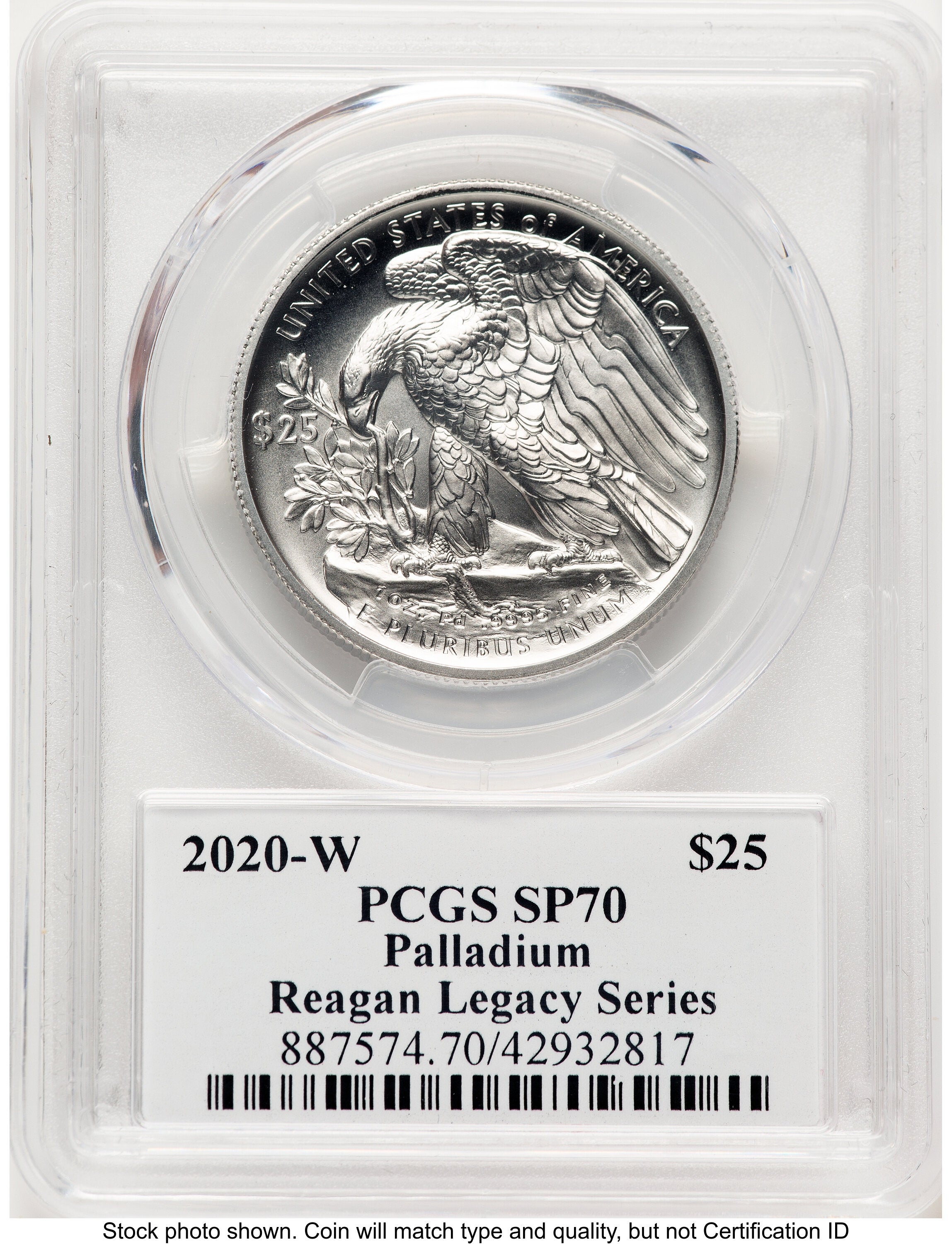 2020-W Palladium Eagle 1 oz Burnished Reagan Legacy Series Michael Reagan PCGS MS70