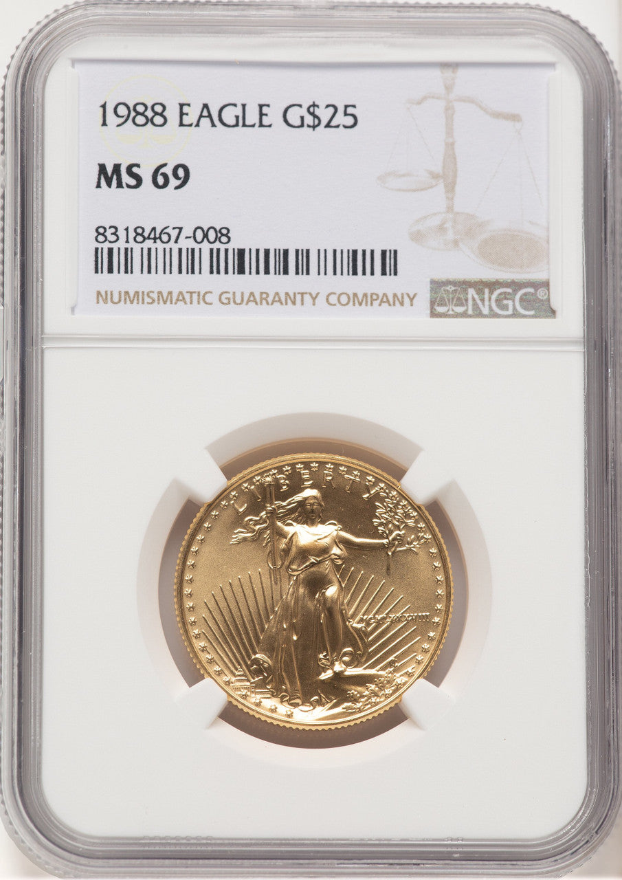 1988 Gold Eagle 1/2 oz Brown Label NGC MS69
