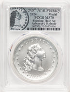 2024-(P) Silver 230th Anniversary Flowing Hair Medal AR Flowing Hair Label Modern Commemoratives PCGS MS70