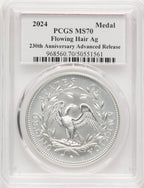 2024-(P) Silver 230th Anniv Flowing Hair Medal AR MS70 PCGS John Dannreuther