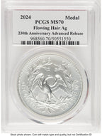 2024-(P) Silver 230th Anniversary Flowing Hair Medal AR John Dannreuther Modern Commemoratives PCGS MS70