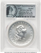 2024-(P) Silver 230th Anniversary Flowing Hair Medal AR Flowing Hair Label Modern Commemoratives PCGS MS70