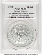 2024-(P) Silver 230th Anniversary Flowing Hair Medal AR John Dannreuther Modern Commemoratives PCGS MS70