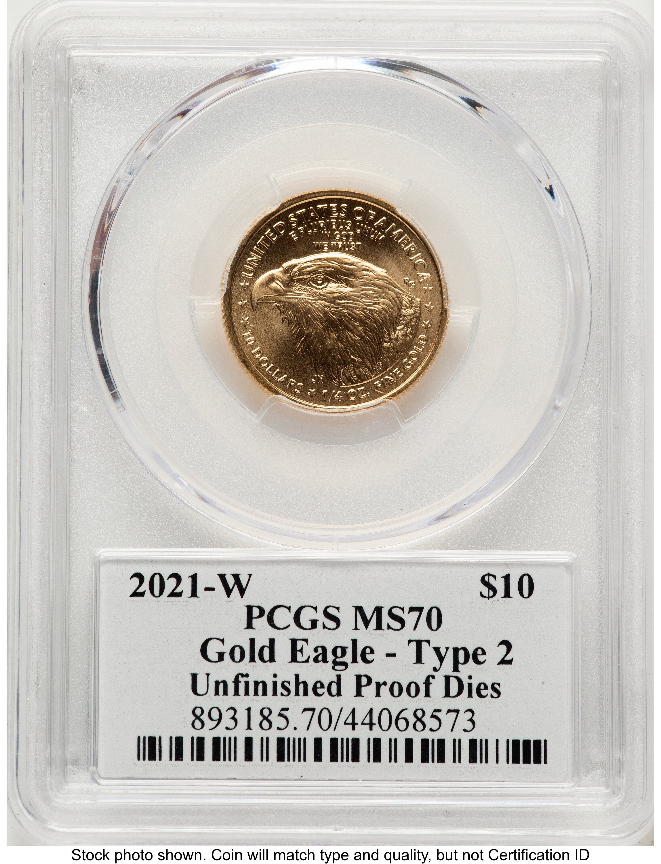 2021-W TY2 Gold Eagle 1/4 oz Unfinished Proof Dies George Casey PCGS PR70
