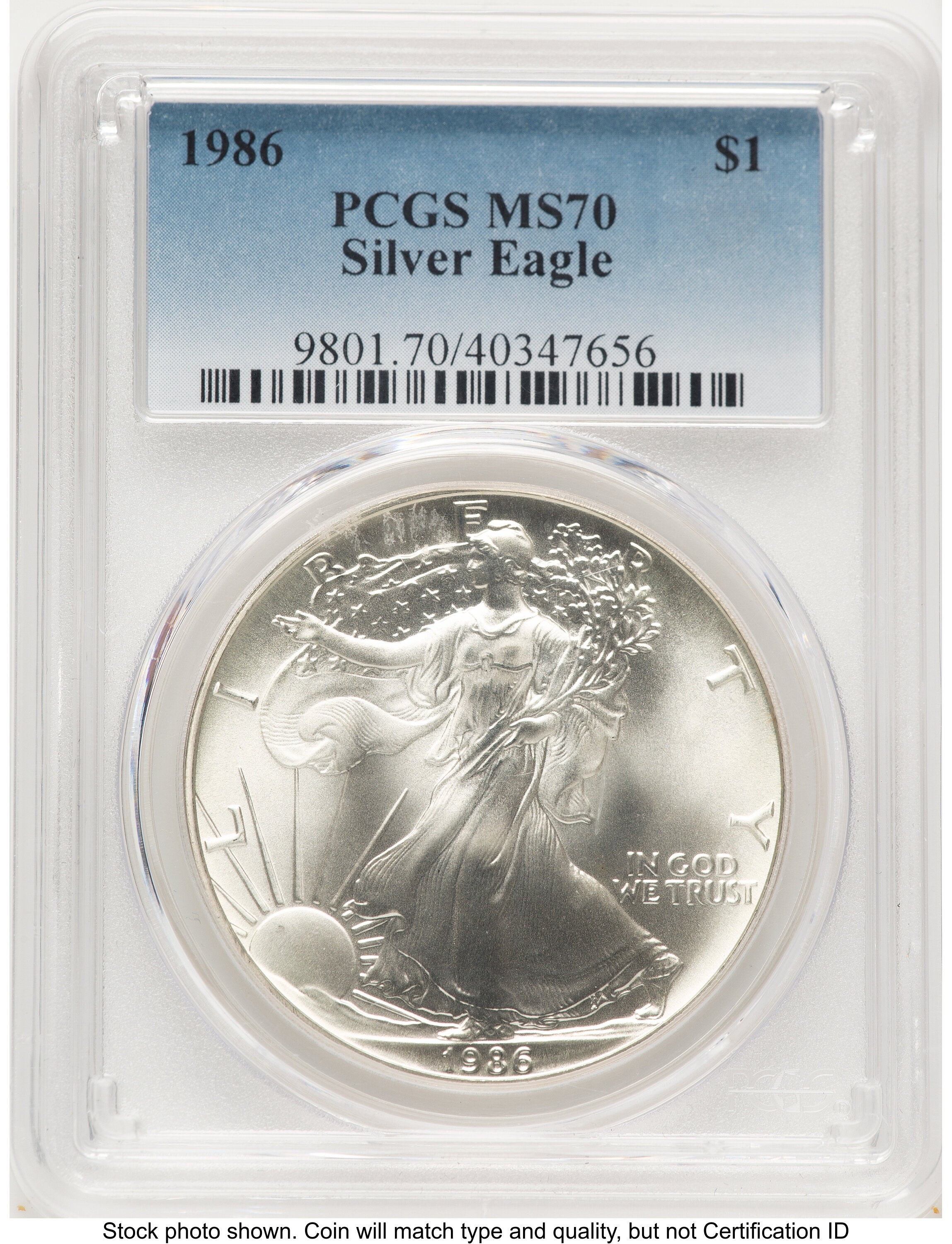 1986 Silver Eagle Blue Gradient PCGS MS70