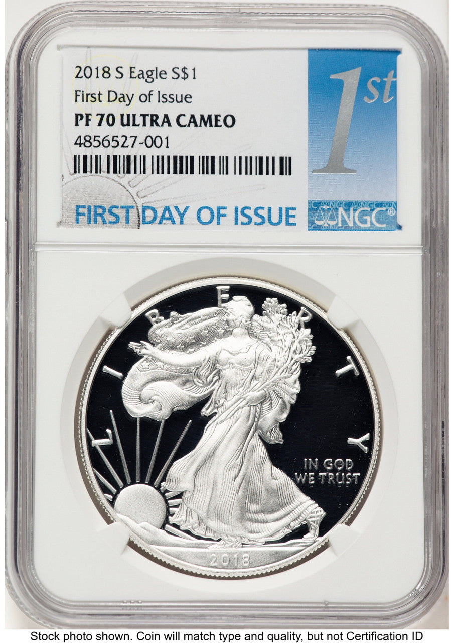 2018-S Proof Silver Eagle 1 oz FDI 1ST NGC PF70