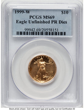1999-W Gold Eagle 1/4 oz Unfinished Proof Dies Blue Label PCGS PR69