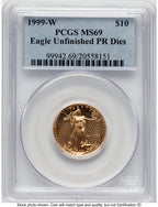 1999-W Gold Eagle 1/4 oz Unfinished Proof Dies Blue Label PCGS PR69