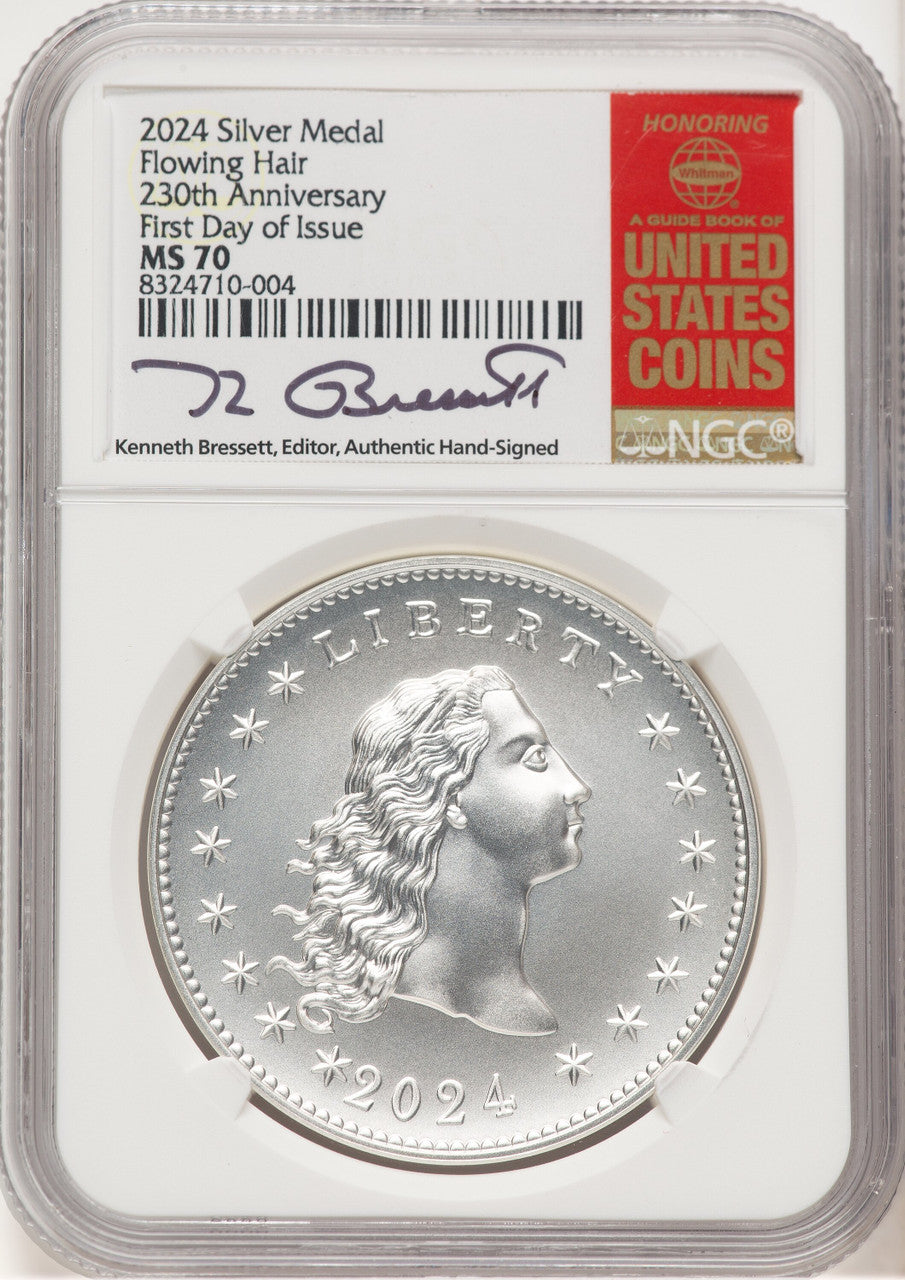 2024-(P) Silver 230th Anniversary Flowing Hair Medal FDI Kenneth Bressett Red Book Modern Commemoratives NGC MS70