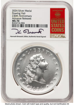 2024-(P) Silver 230th Anniversary Flowing Hair Medal AR Kenneth Bressett Red Book Modern Commemoratives NGC MS70