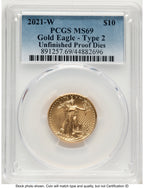 2021-W TY2 Gold Eagle 1/4 oz Unfinished Proof Dies Blue Gradient PCGS PR69