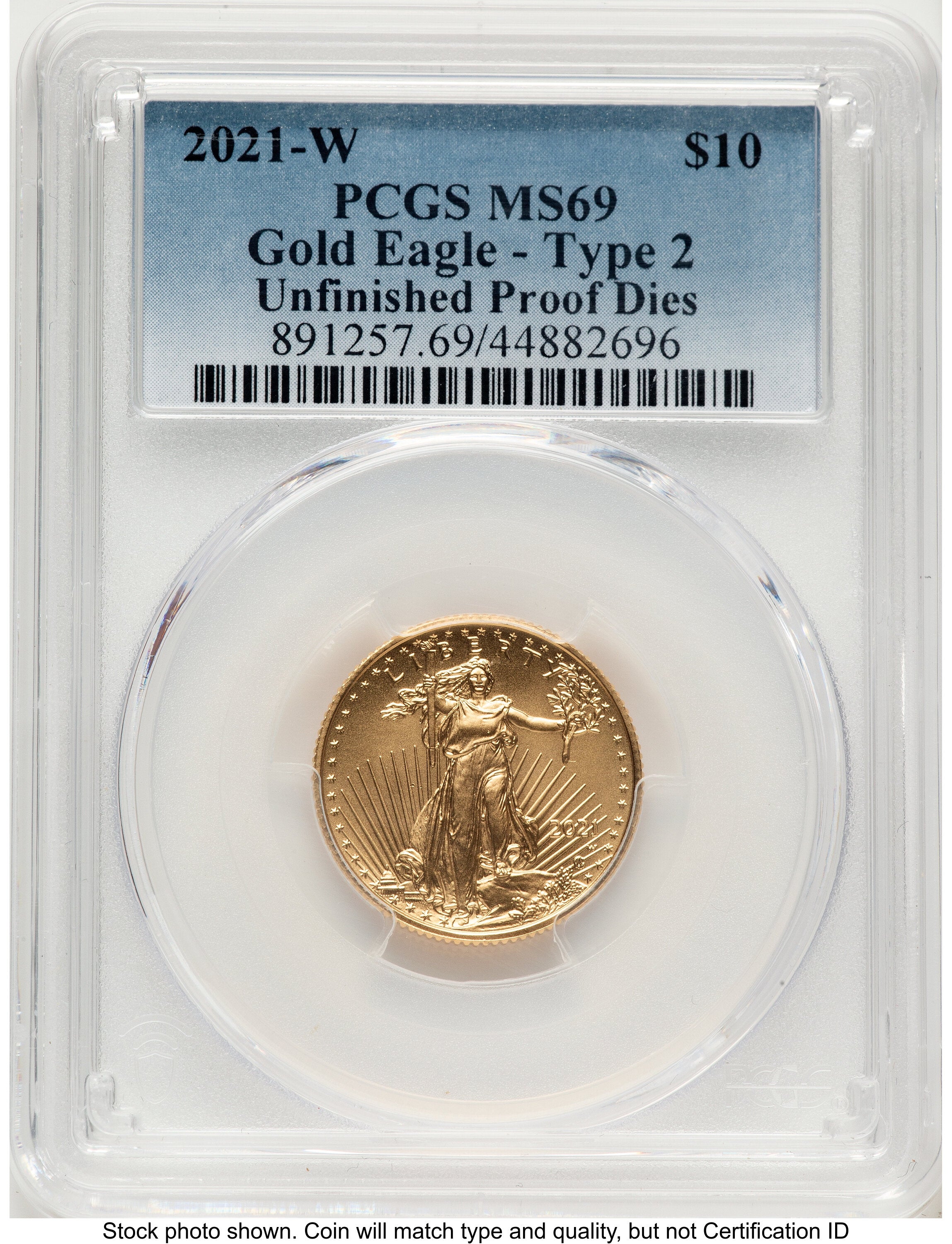 2021-W TY2 Gold Eagle 1/4 oz Unfinished Proof Dies Blue Gradient PCGS PR69