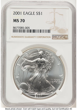 2001 Silver Eagle Brown Label NGC MS70