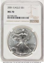 2001 Silver Eagle Brown Label NGC MS70
