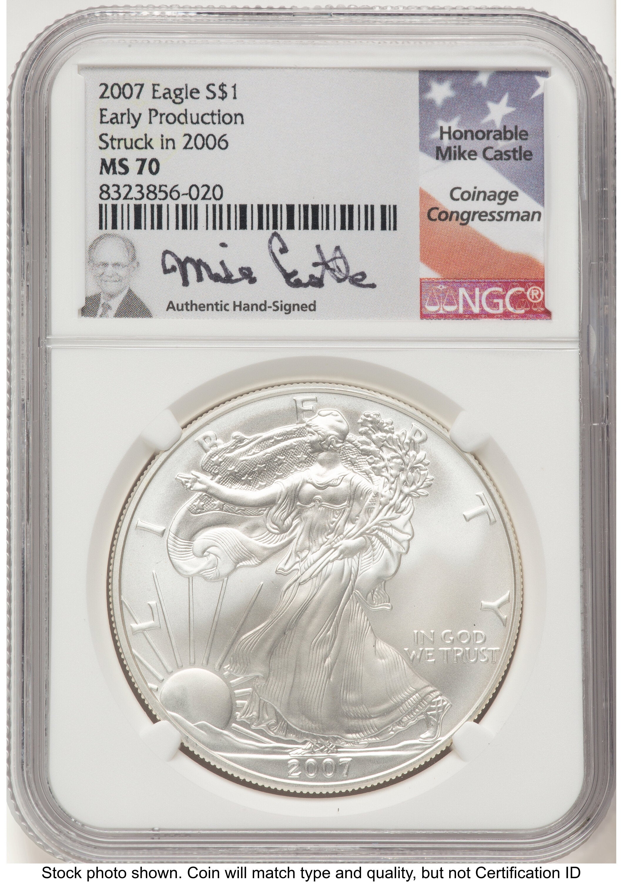 2007 Silver Eagle Early Production Mike Castle NGC MS70