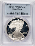 1986-S Proof Silver Eagle 1 oz Blue Label PCGS PR70