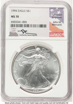 1994 Silver Eagle John NGC MS70 Mercanti