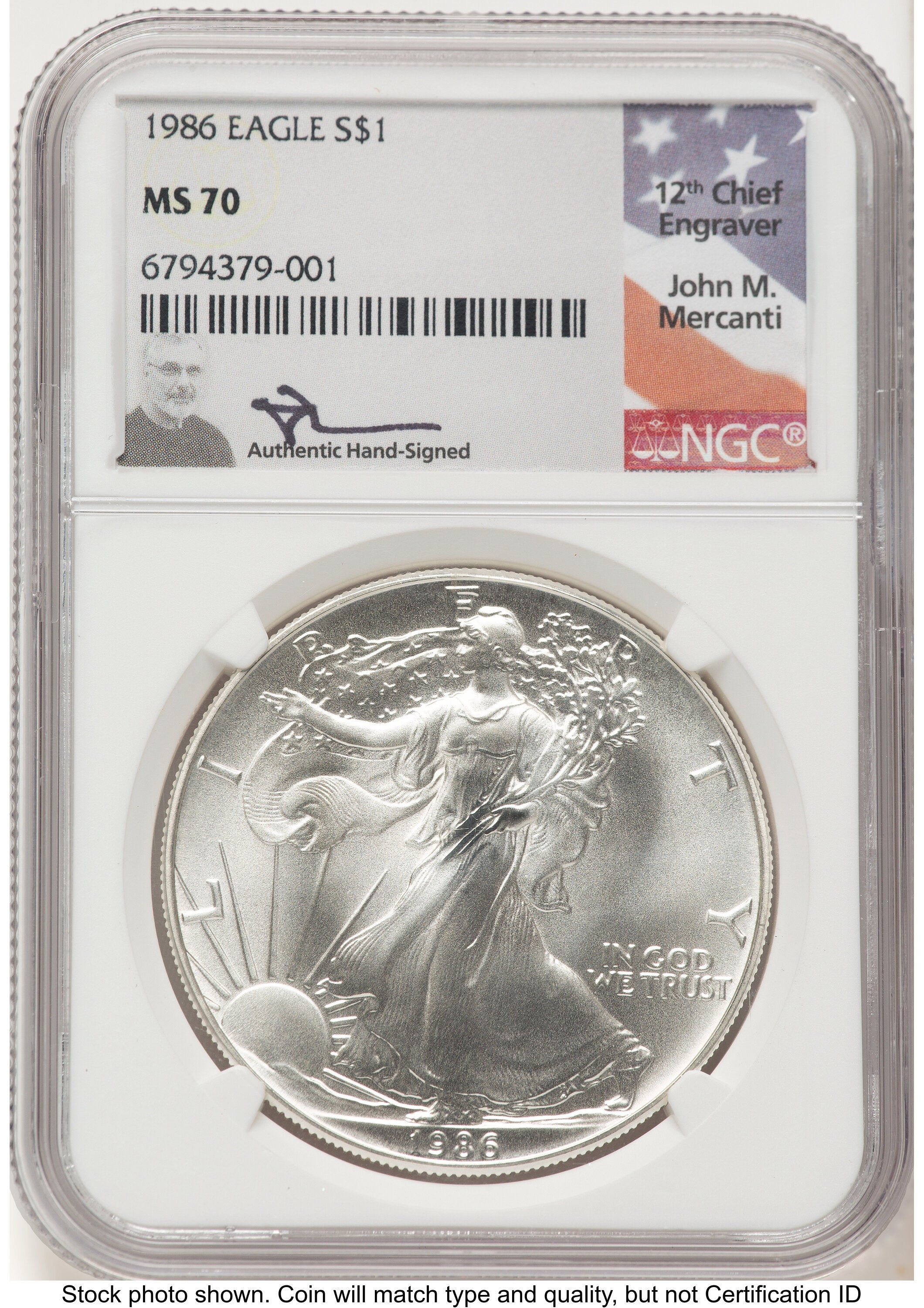 1986 Silver Eagle John NGC MS70 Mercanti | LCR Coin