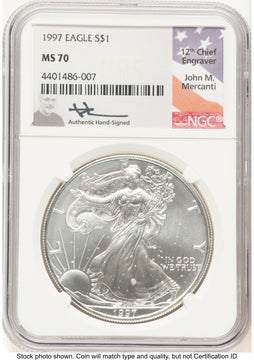 1997 Silver Eagle John NGC MS70 Mercanti
