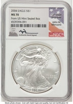 2004 Silver Eagle John From US Mint Sealed Box NGC MS70 Mercanti