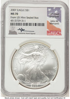 2007 Silver Eagle John From US Mint Sealed Box NGC MS70 Mercanti