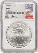 2008 Silver Eagle John NGC MS70 Mercanti