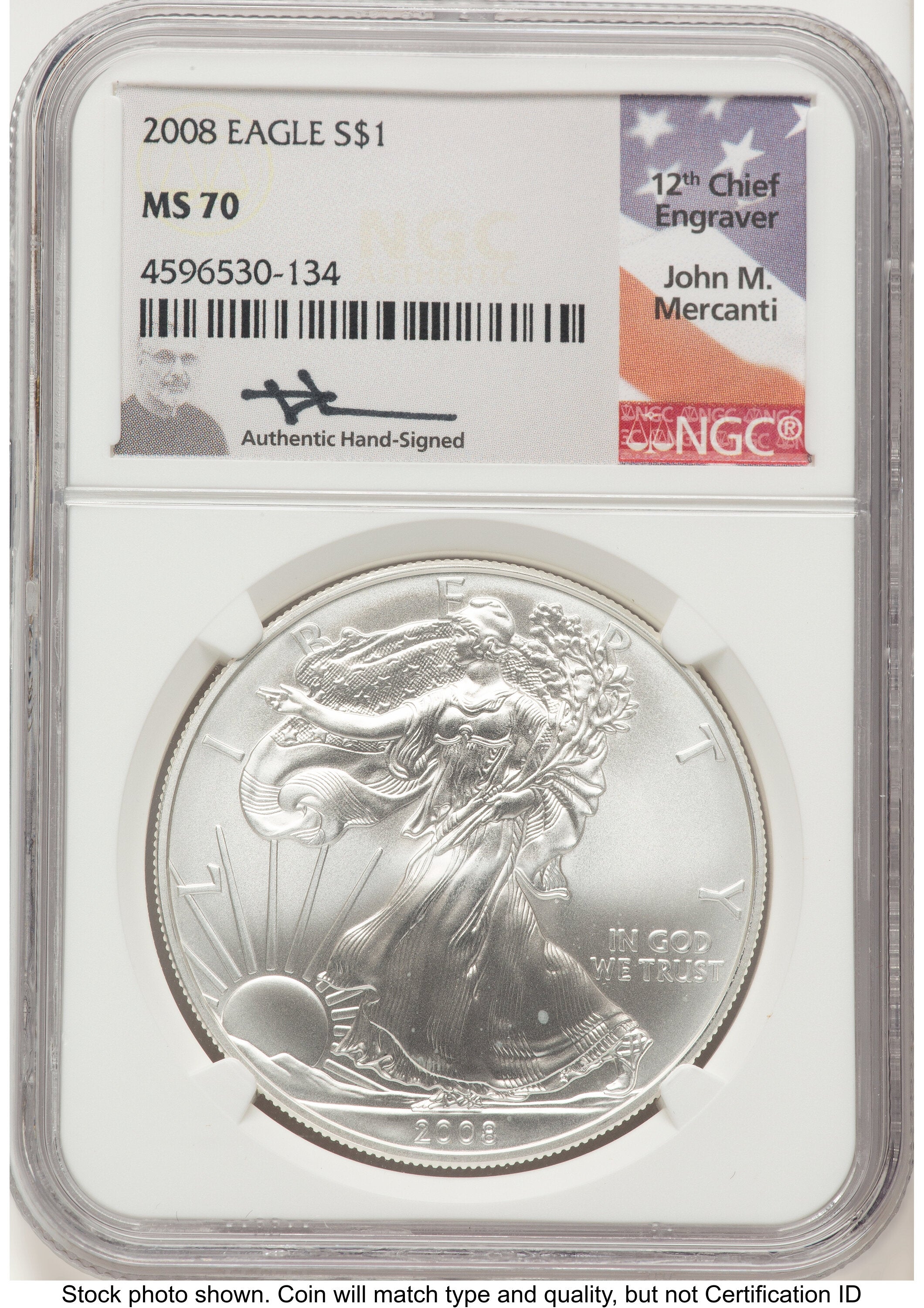 2008 Silver Eagle John NGC MS70 Mercanti