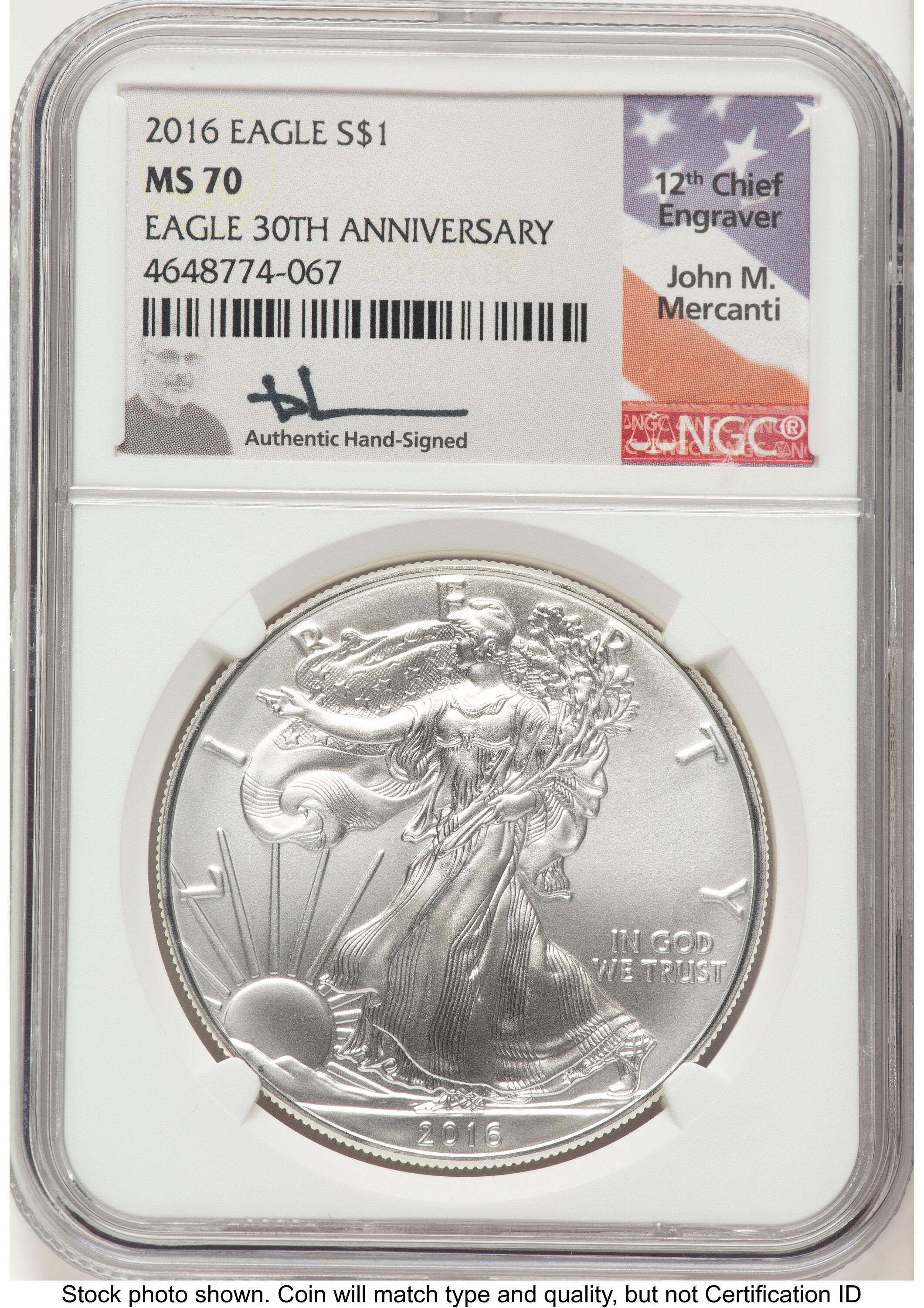 2016 Silver Eagle John NGC MS70 Mercanti