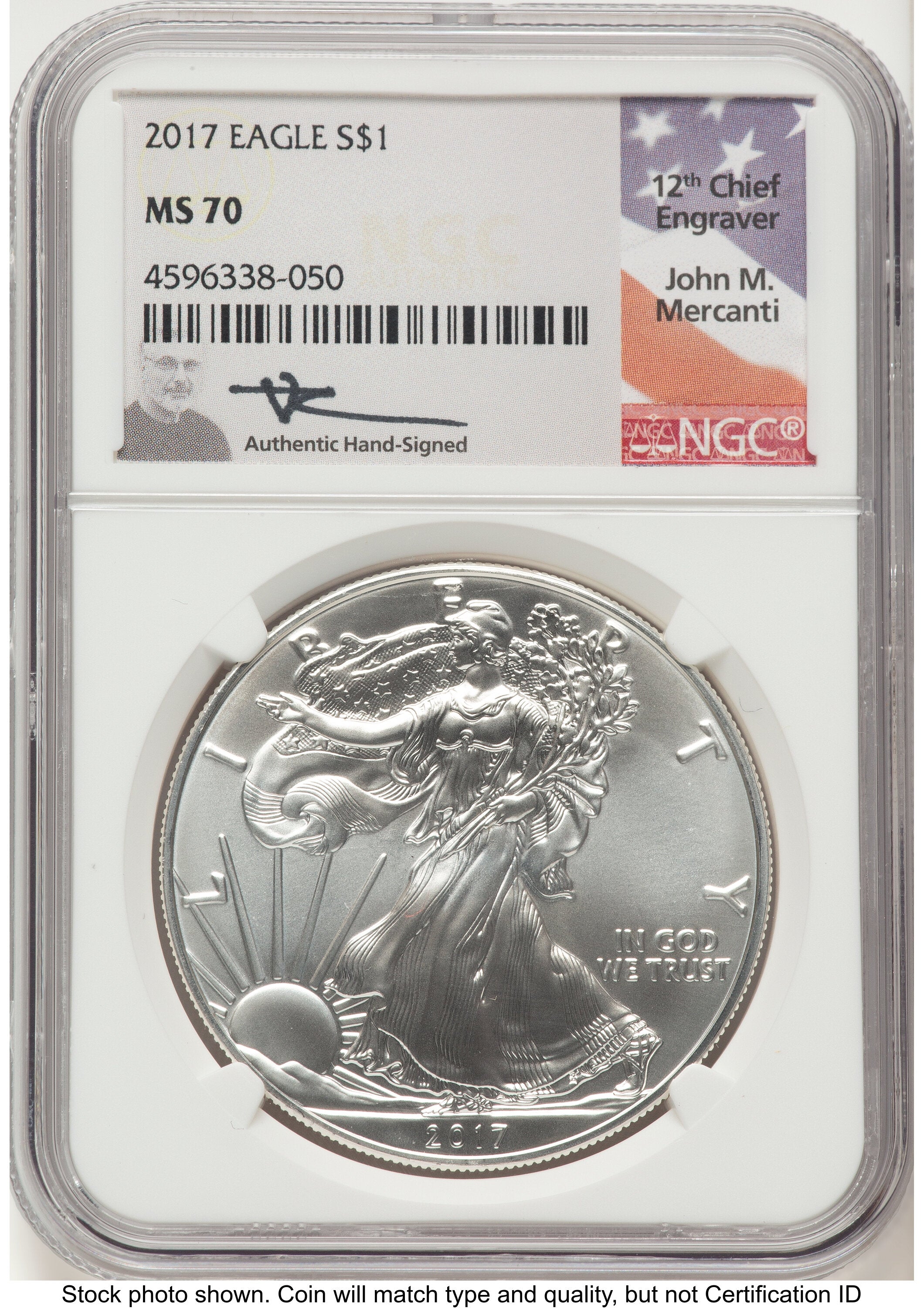 2017 Silver Eagle John NGC MS70 Mercanti